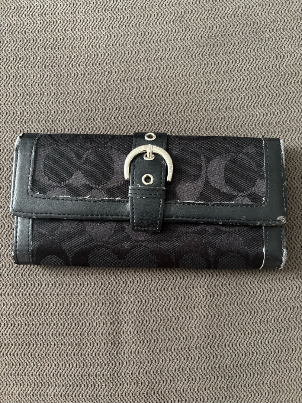 Coach Black Signature Canvas Buckle Wallet